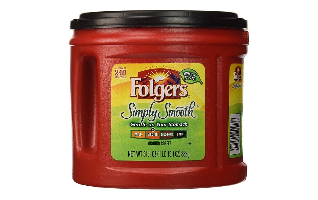 Folgers Simply Smooth, Ground Coffee   Plastic Jar  882 grams
